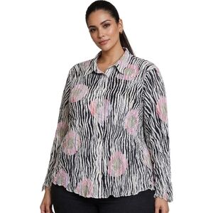 Cato Black & White Zebra-Print Button-Down with Pink Floral Accents